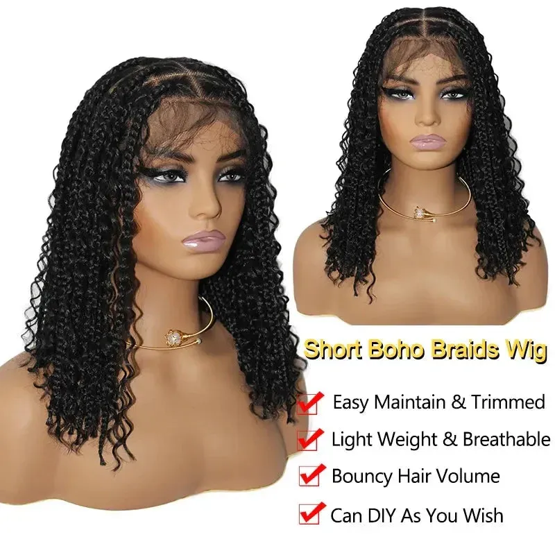 12-Inch Pre-Cut Boho Braided 360 Lace Front Synthetic Wig  Curly Texture