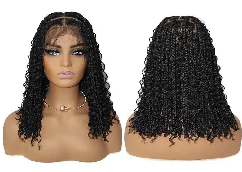 12-Inch Pre-Cut Boho Braided 360 Lace Front Synthetic Wig  Curly Texture