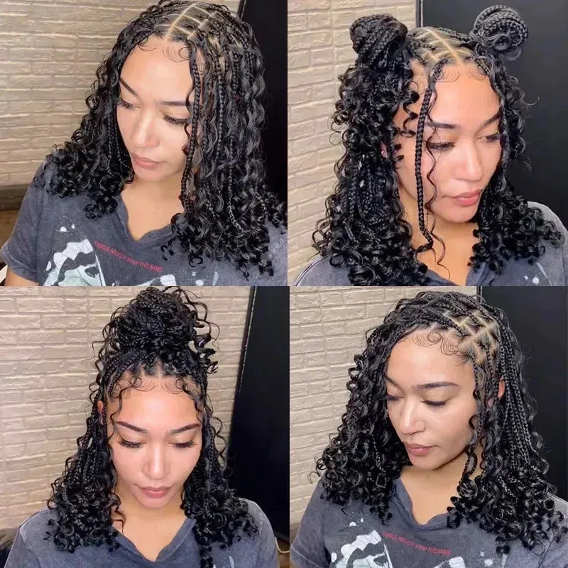 12-Inch Pre-Cut Boho Braided 360 Lace Front Synthetic Wig  Curly Texture