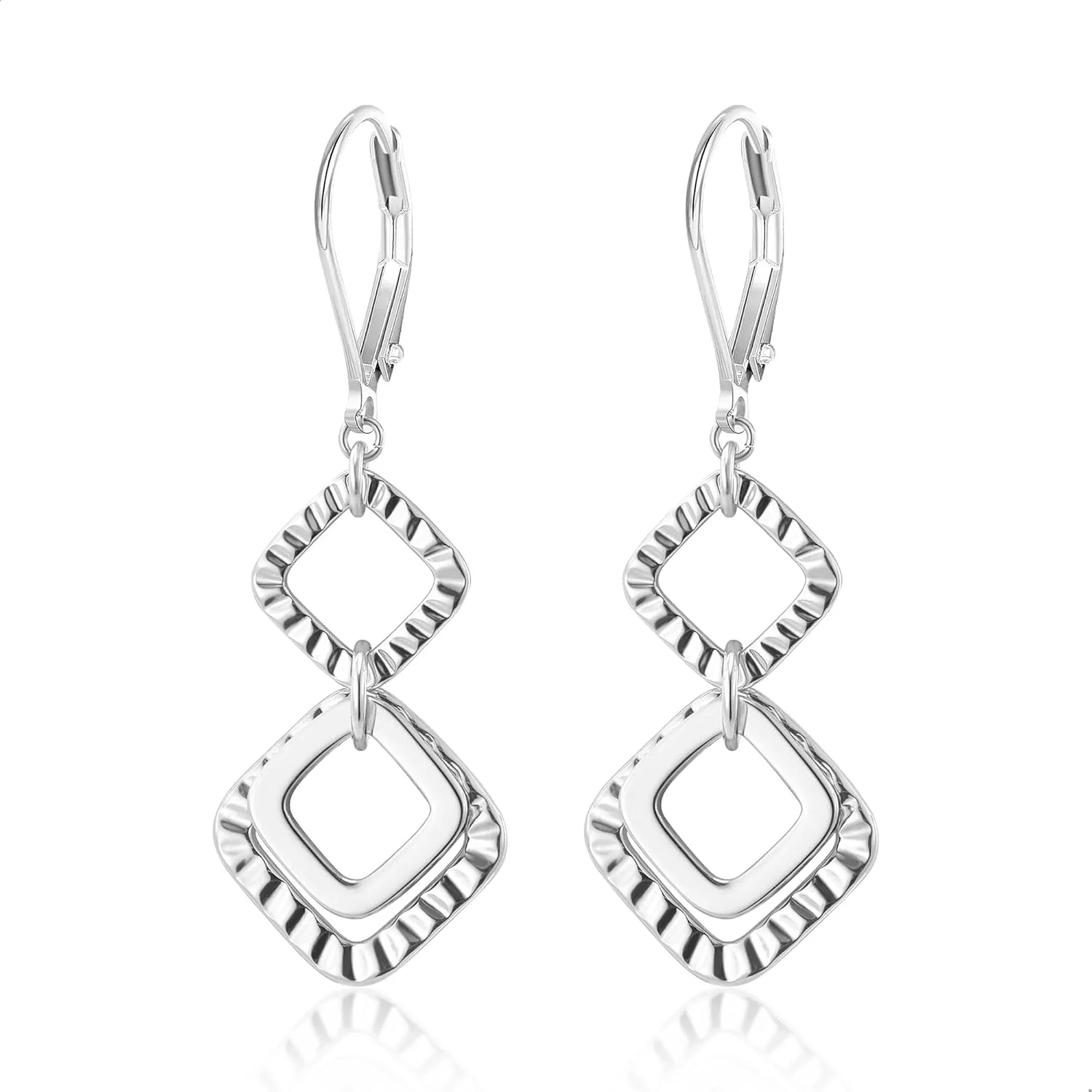 925 Sterling Silver 14K Gold Plated Dangle Earrings for Women, ALEXCRAFT Dangling Drop Geometric Handmade Hammered Square Earring Trendy Leverback Dangly Handcrafted Minimalist Earings Hypoallergenic