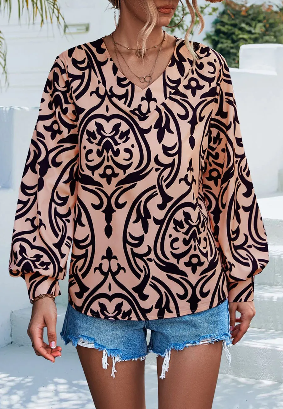 Abstract Print Bishop Sleeve Blouse