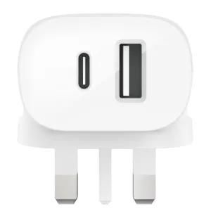 BELKIN BoostCharge Wall Charger 37W USB PD with PPS (25W USB-C 12W USB-A) - UK Plug - White