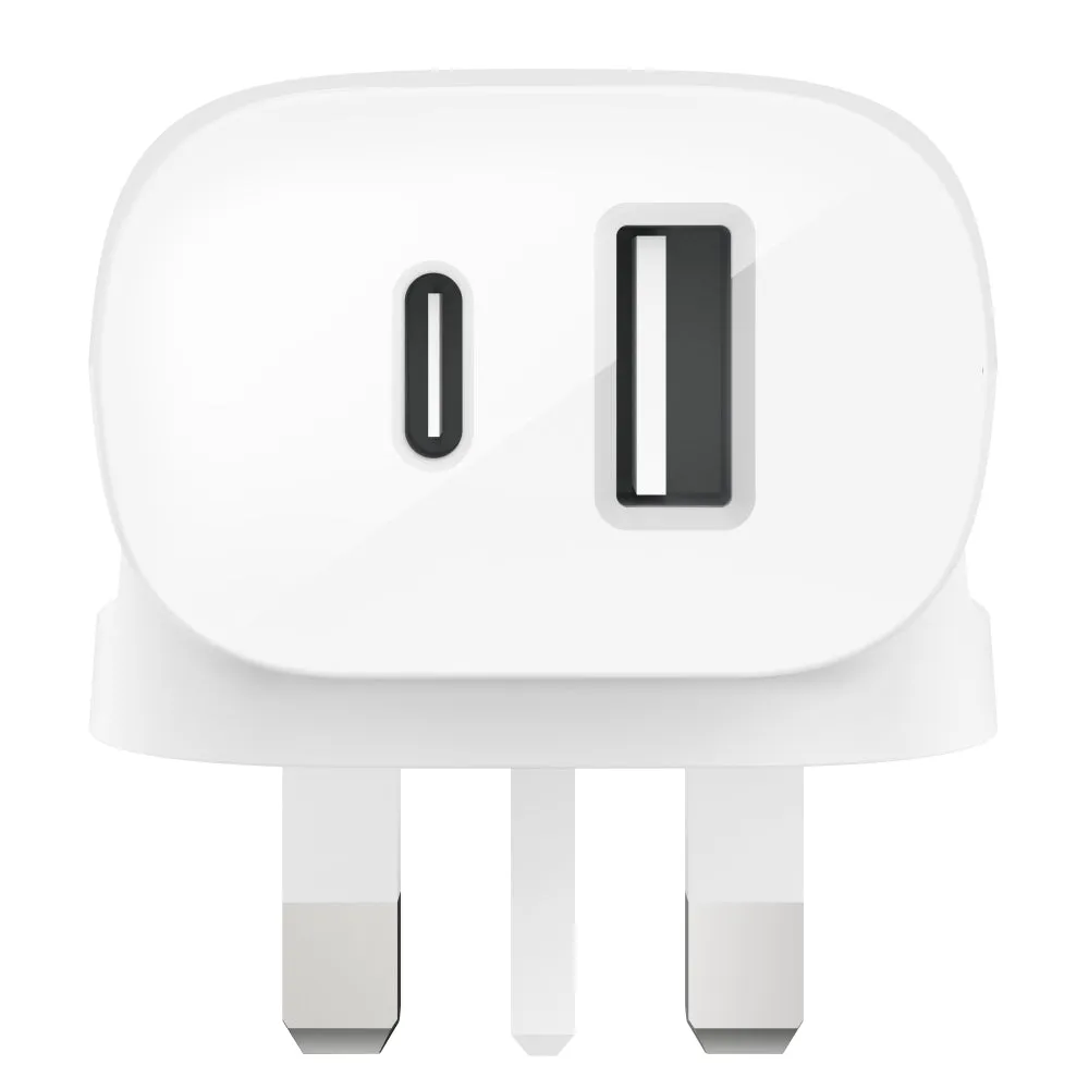 BELKIN BoostCharge Wall Charger 37W USB PD with PPS (25W USB-C 12W USB-A) - UK Plug - White