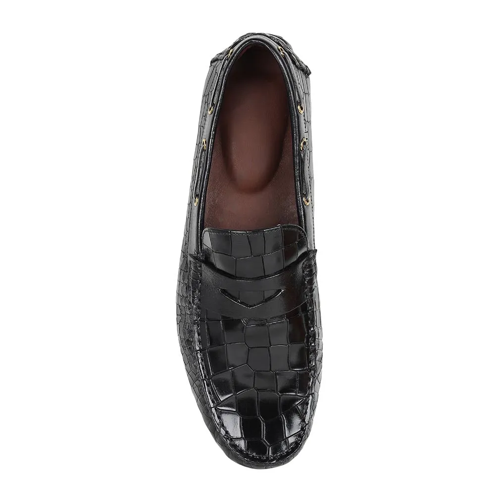 Black Glossed Croco Driving Loafers