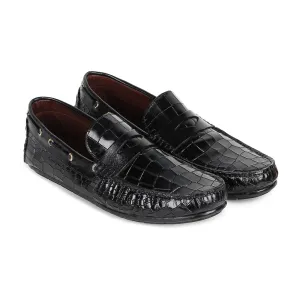 Black Glossed Croco Driving Loafers
