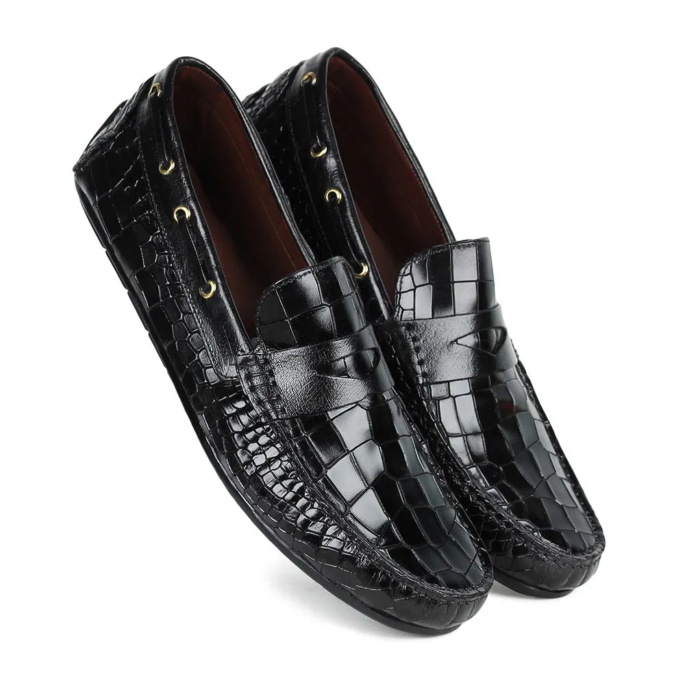 Black Glossed Croco Driving Loafers