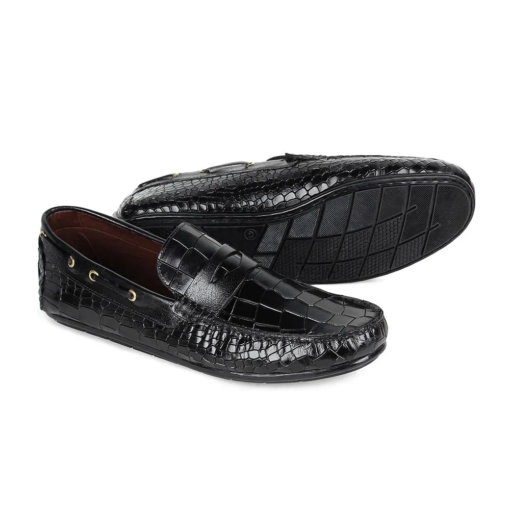 Black Glossed Croco Driving Loafers