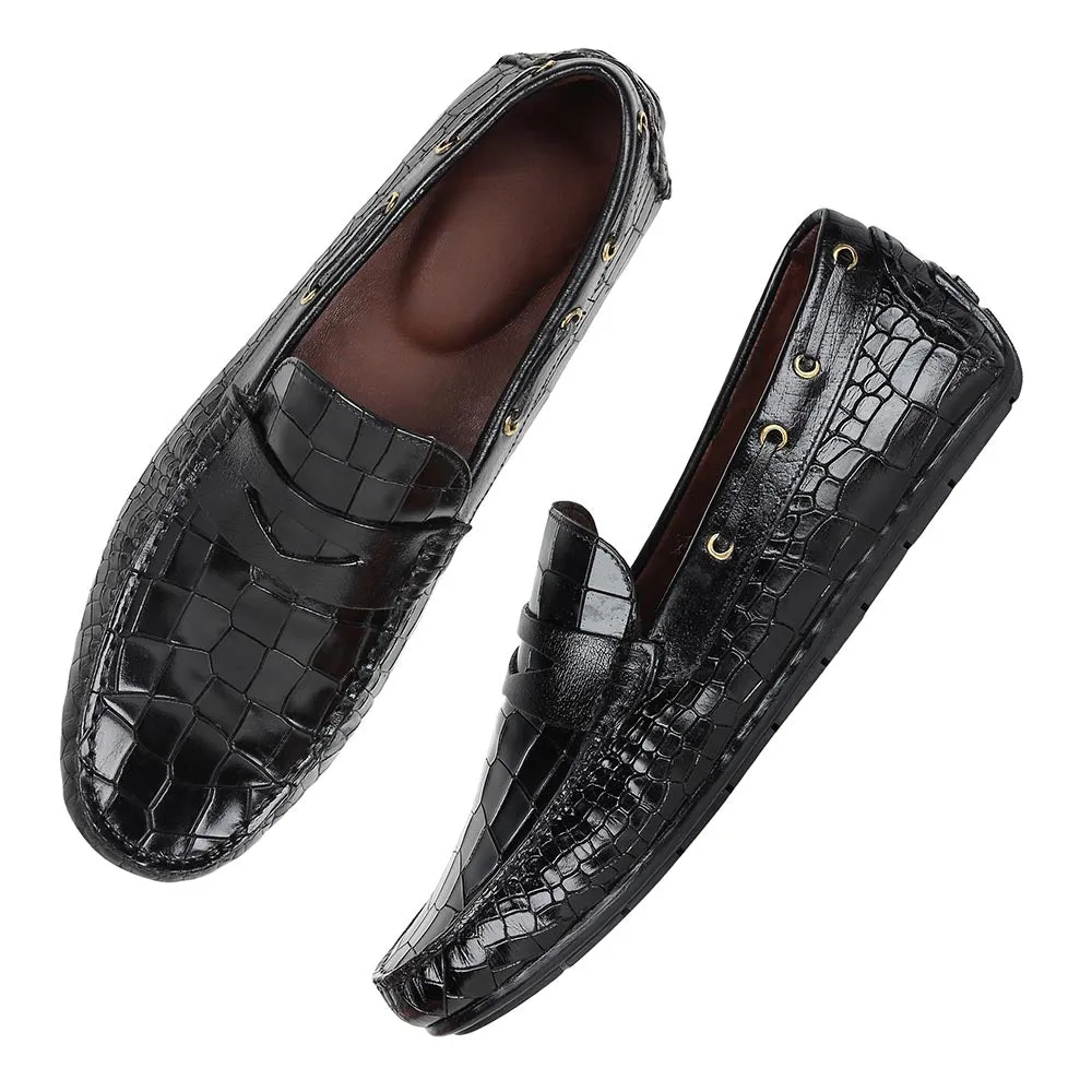 Black Glossed Croco Driving Loafers