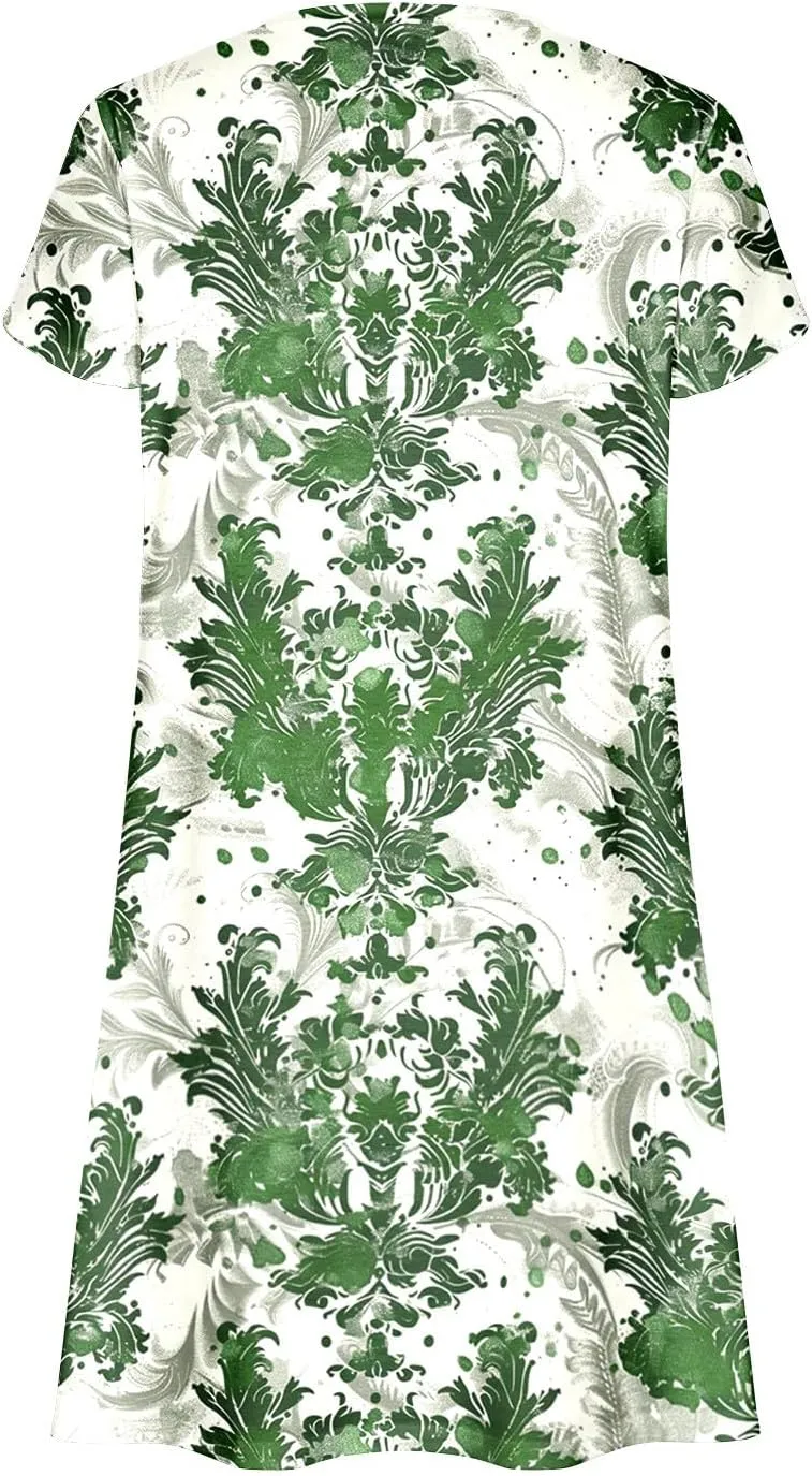 Boho Floral Dresses for Women Summer Short Petal Sleeve Mini Shirt Dress Loose Casual Beach Holiday Sundresses