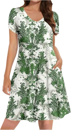Boho Floral Dresses for Women Summer Short Petal Sleeve Mini Shirt Dress Loose Casual Beach Holiday Sundresses