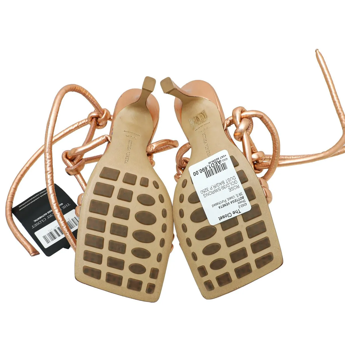 Bottega Veneta Rose Gold Nappa Knot Sandal 39.5