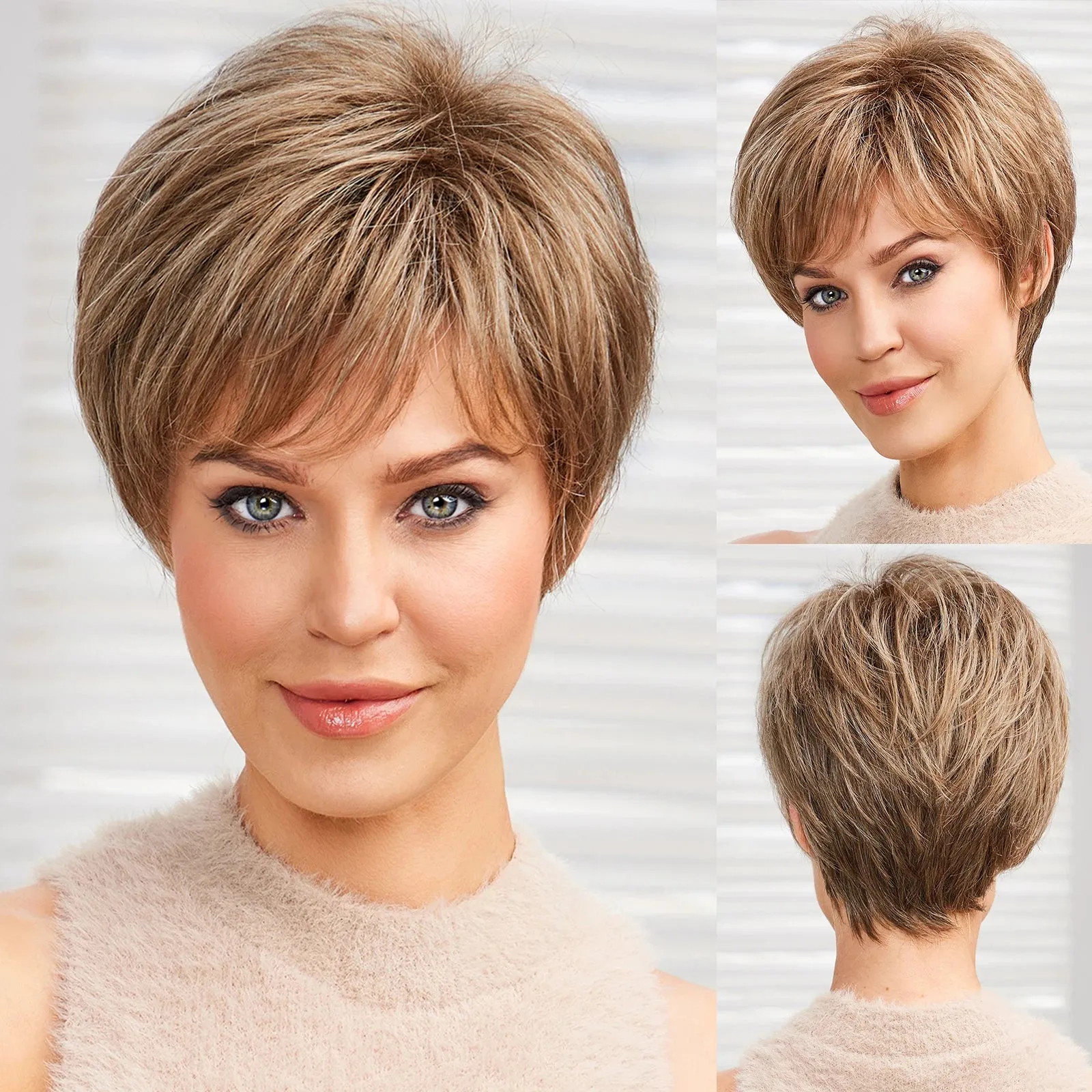 Chic Light Blonde Pixie Cut Wig with Bangs  Natural Look