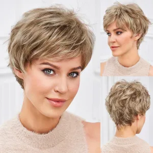 Chic Light Blonde Pixie Cut Wig with Bangs  Natural Look