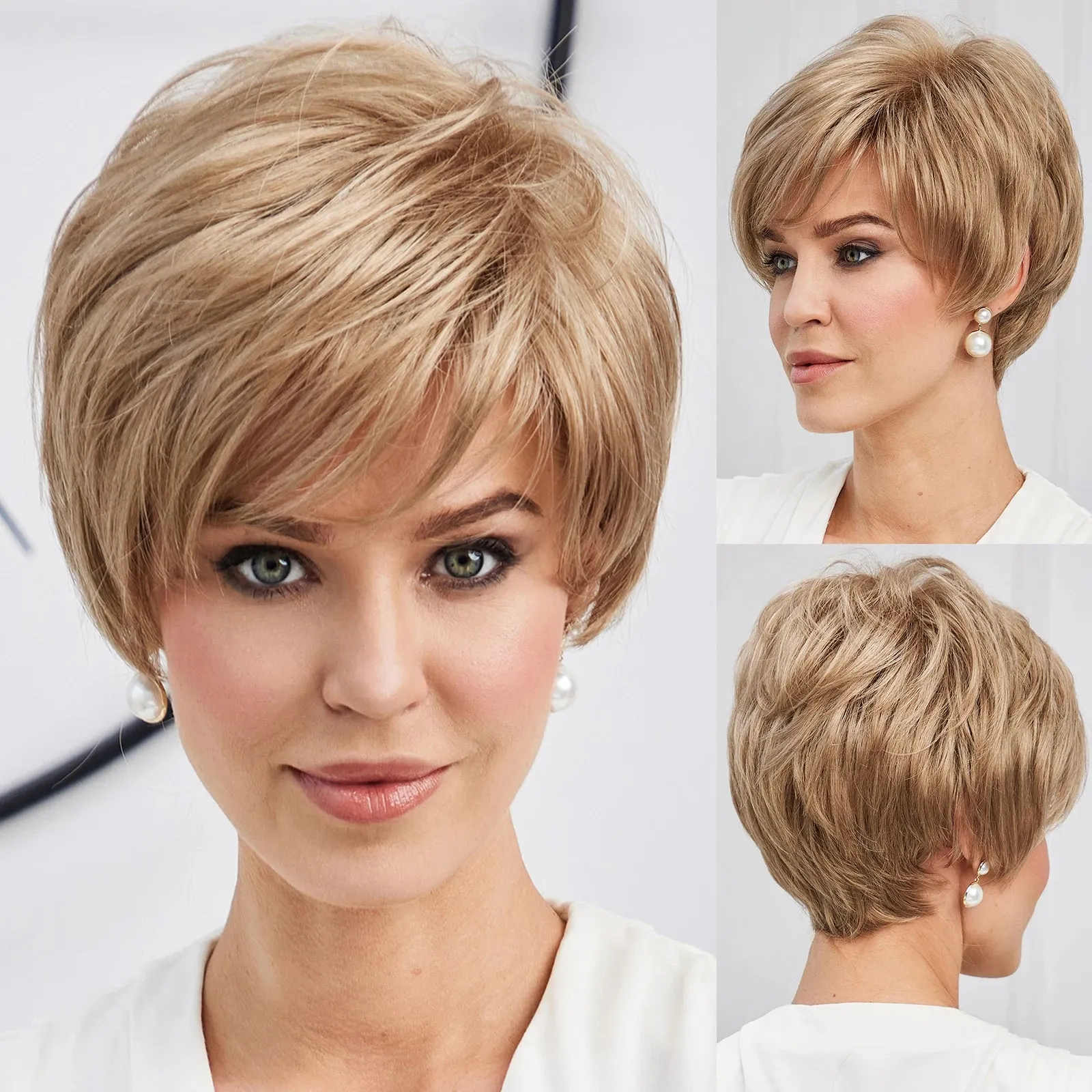 Chic Light Blonde Pixie Cut Wig with Bangs  Natural Look