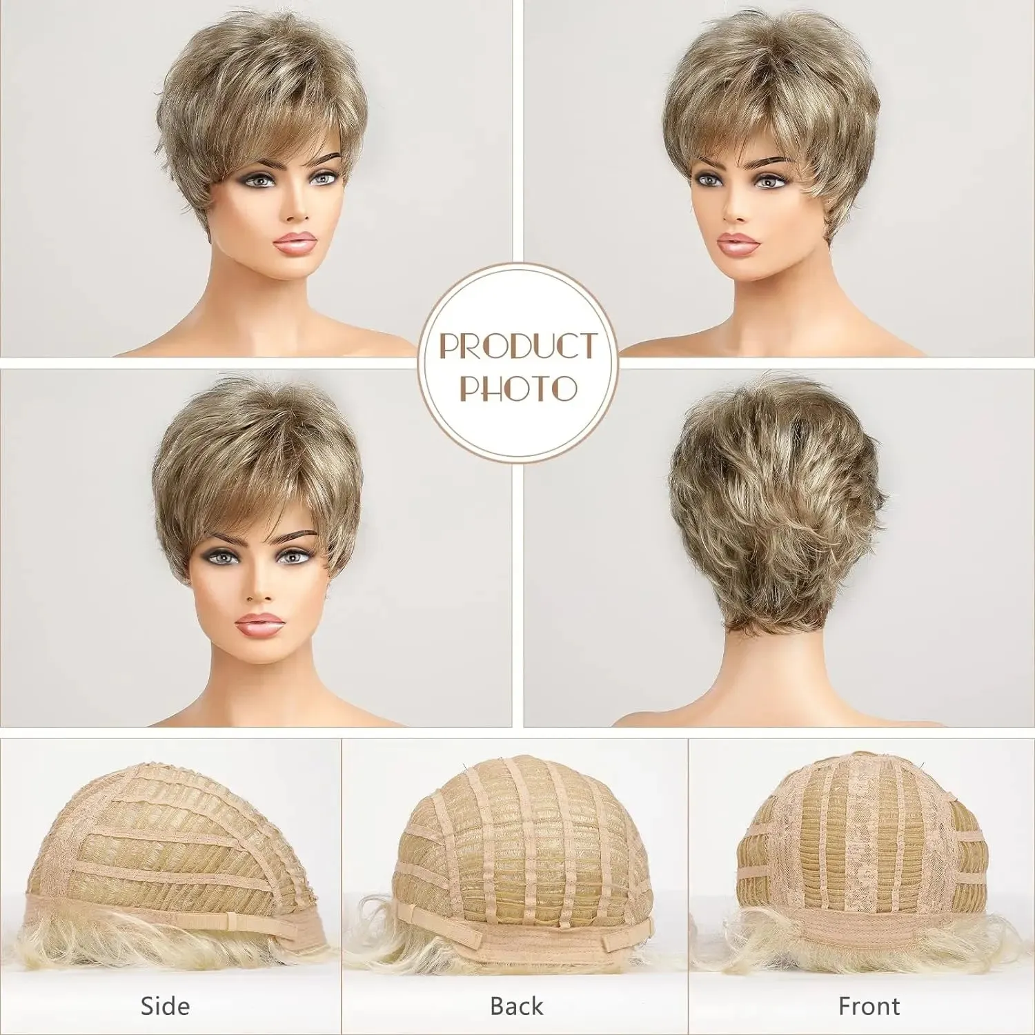 Chic Light Blonde Pixie Cut Wig with Bangs  Natural Look