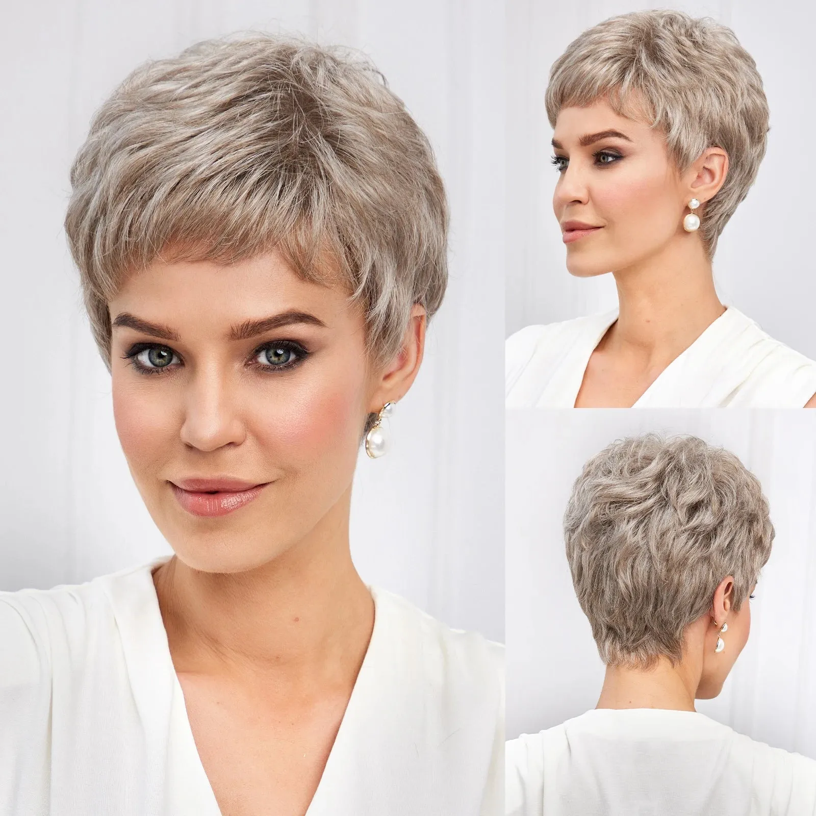 Chic Light Blonde Pixie Cut Wig with Bangs  Natural Look