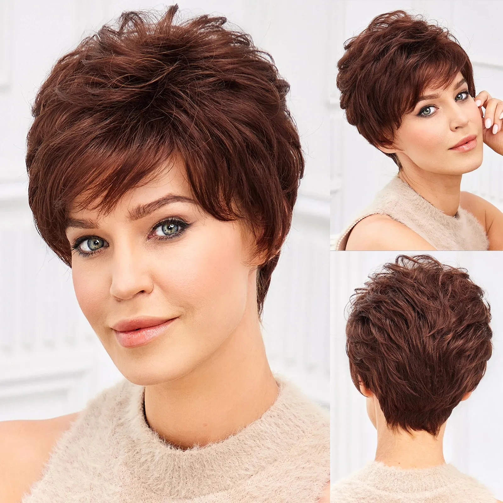 Chic Light Blonde Pixie Cut Wig with Bangs  Natural Look