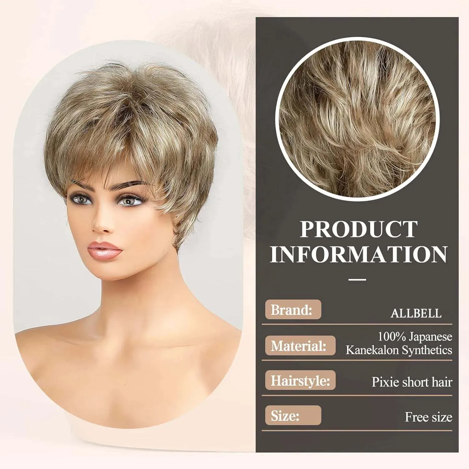 Chic Light Blonde Pixie Cut Wig with Bangs  Natural Look