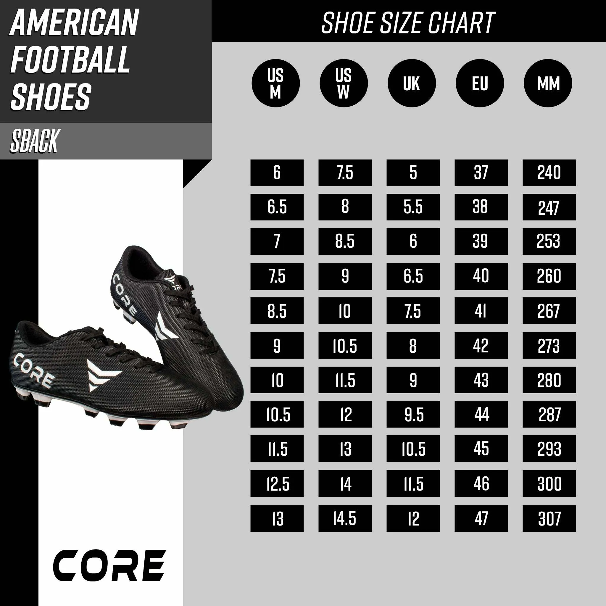 Core American Football boots Sback