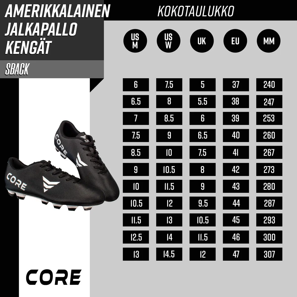 Core American Football boots Sback