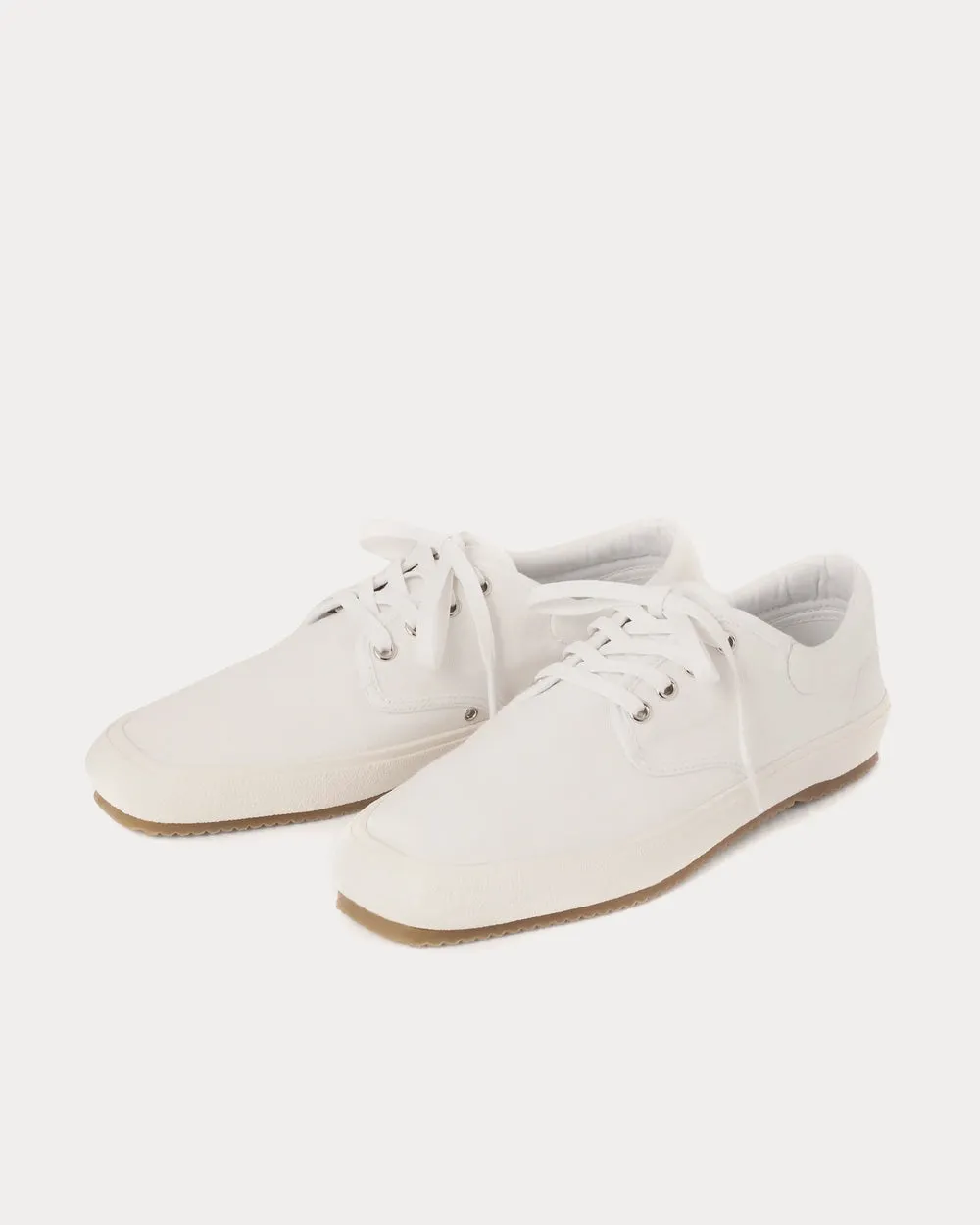 Cotton Canvas Laced White Low Top Sneakers