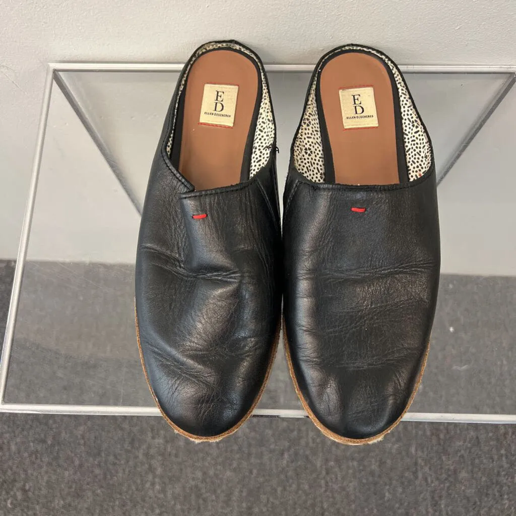 Ellen Degeneres Black Leather Slip On Mules 8.5