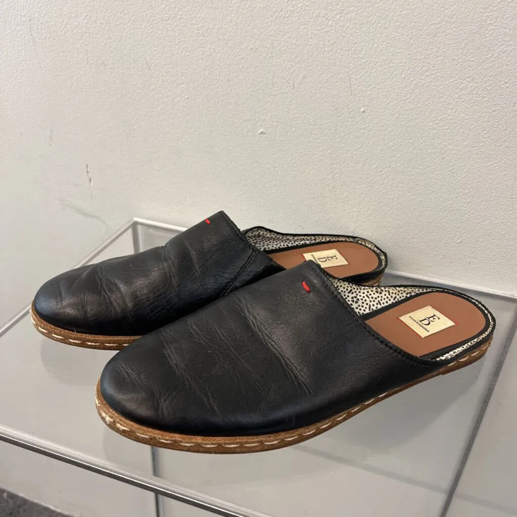 Ellen Degeneres Black Leather Slip On Mules 8.5