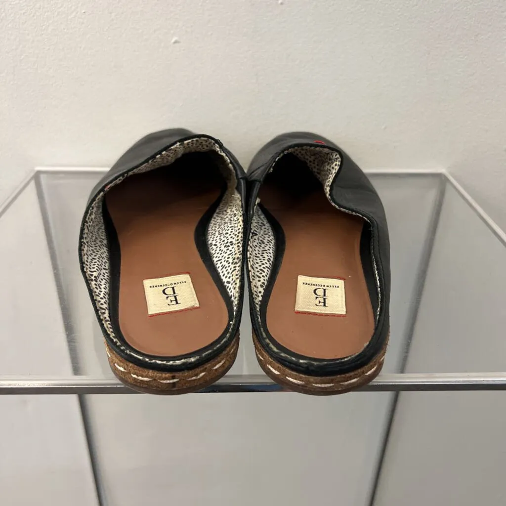 Ellen Degeneres Black Leather Slip On Mules 8.5