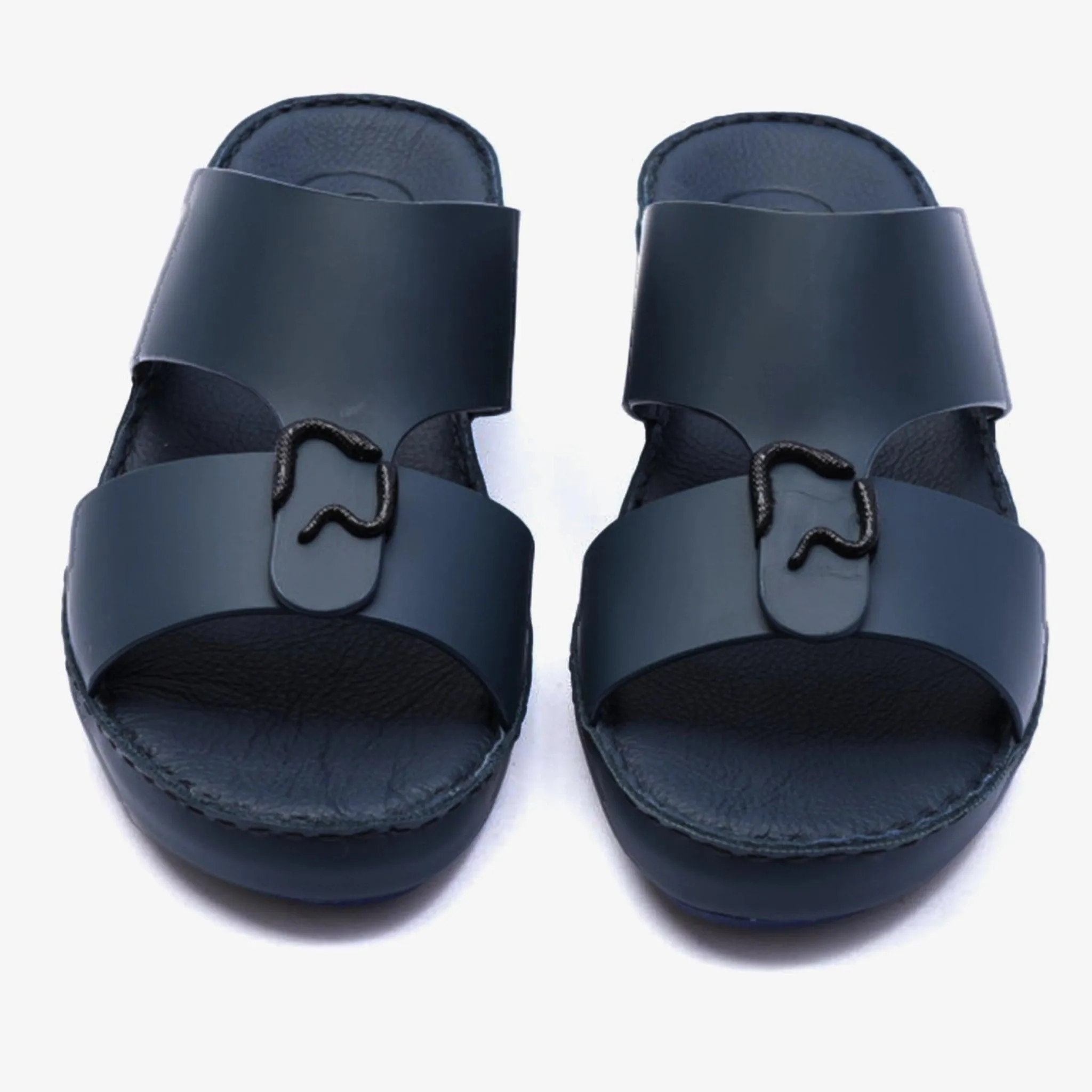 FARADA DA VINCI BRASS ICONIC DOUBLE F TRIM ARABIC SANDALS NAVY
