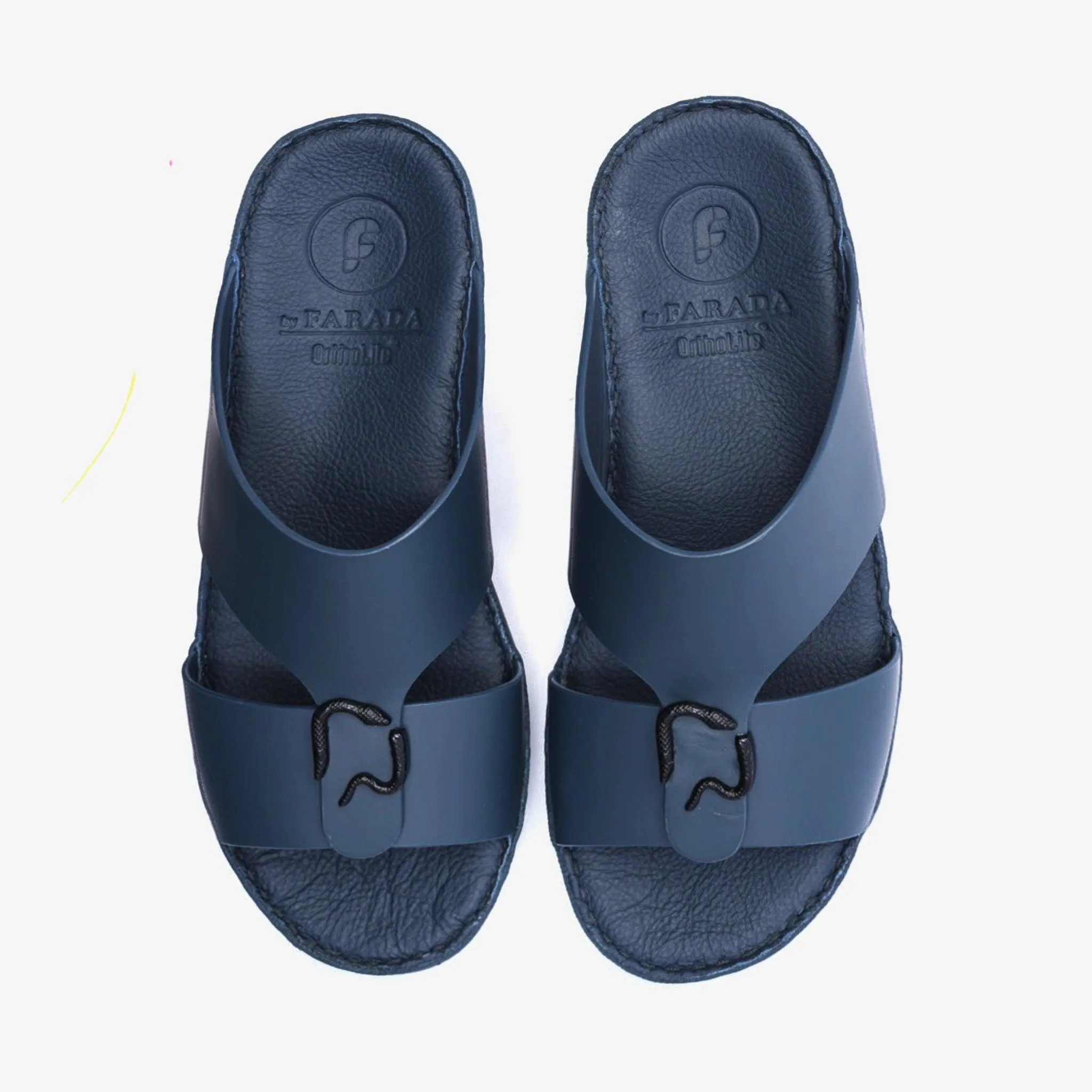 FARADA DA VINCI BRASS ICONIC DOUBLE F TRIM ARABIC SANDALS NAVY