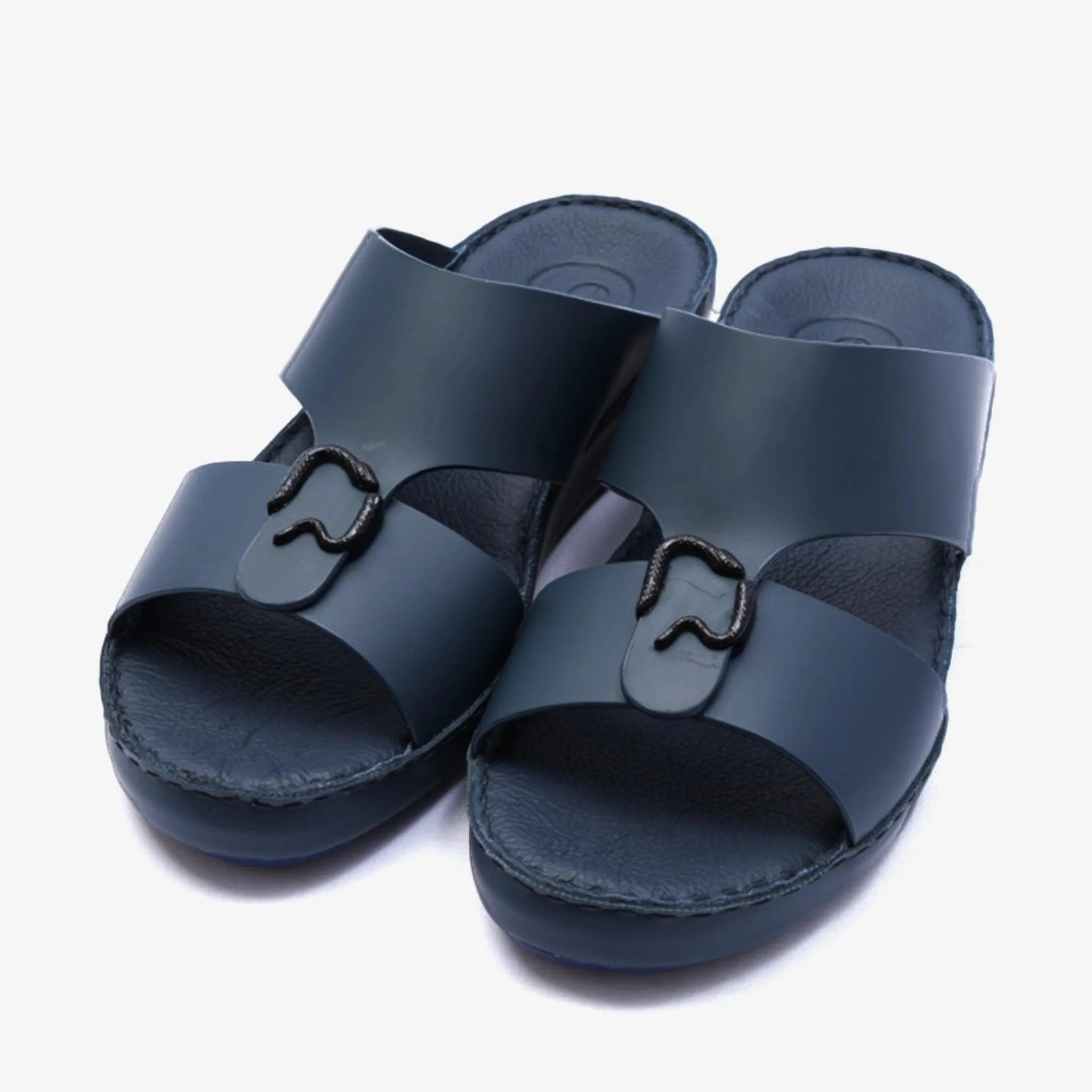FARADA DA VINCI BRASS ICONIC DOUBLE F TRIM ARABIC SANDALS NAVY