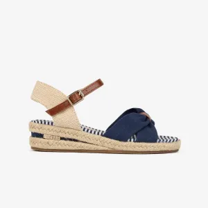 Girl's Navy Wedge Canvas Sandals