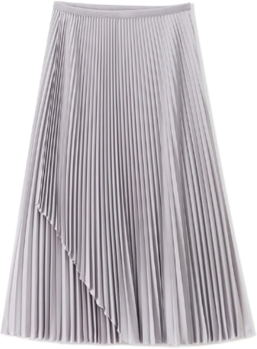 JITEM Pleated Midi Skirt Womens Chic Elastic High Waisted A Line Shirring Long Skirt Sweet Flowy Skirt for Casual or Office