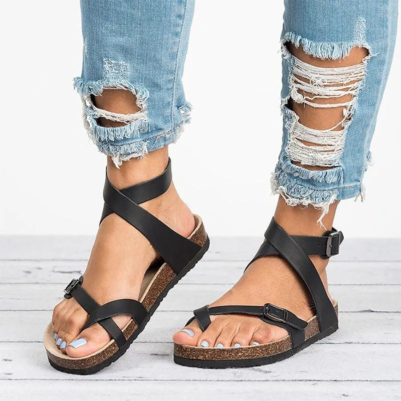 Leather Buckle Roman Sandals