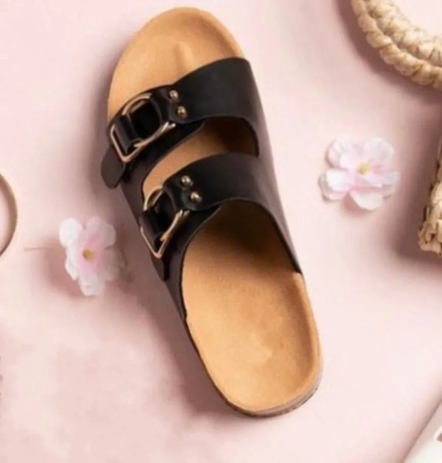 Luka Black Buckle Footbed Sandal