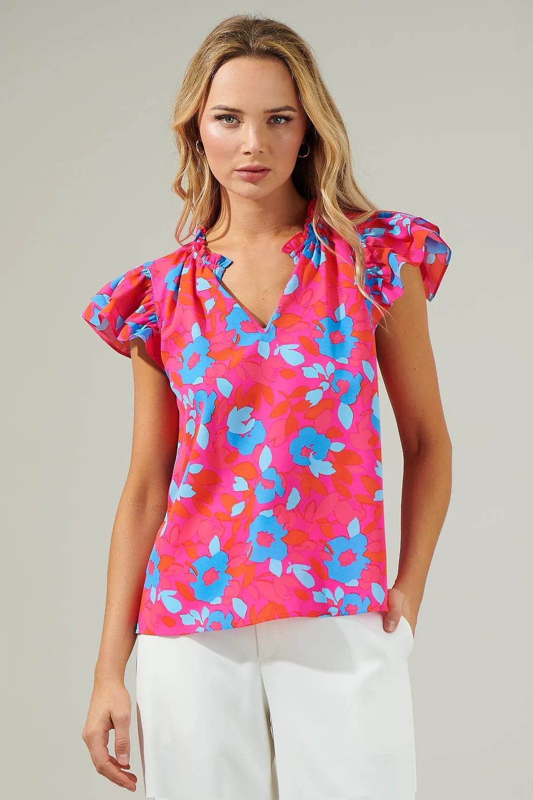 Lusma Floral Bellissima Ruffle Sleeve Top