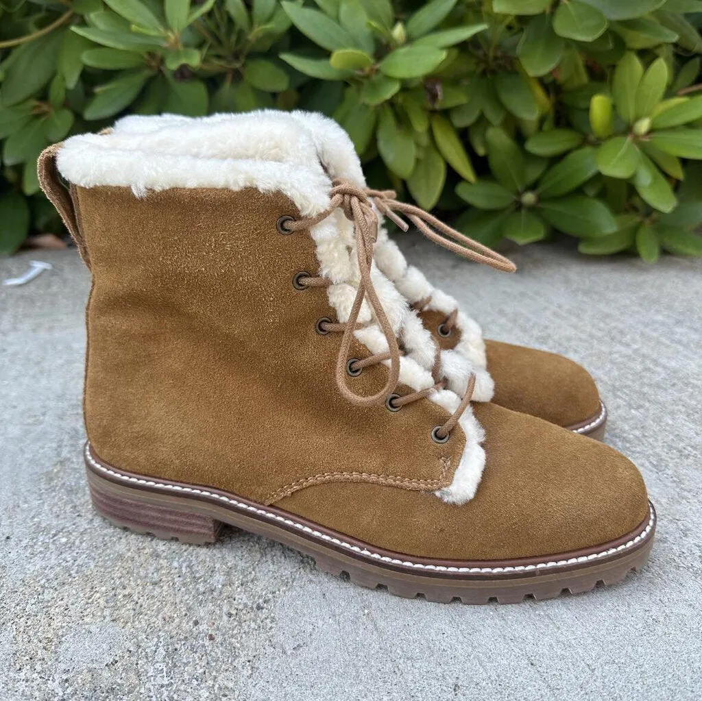 Madewell The Clair Lace-Up Boot in Shearling-Lined Suede - Size 7