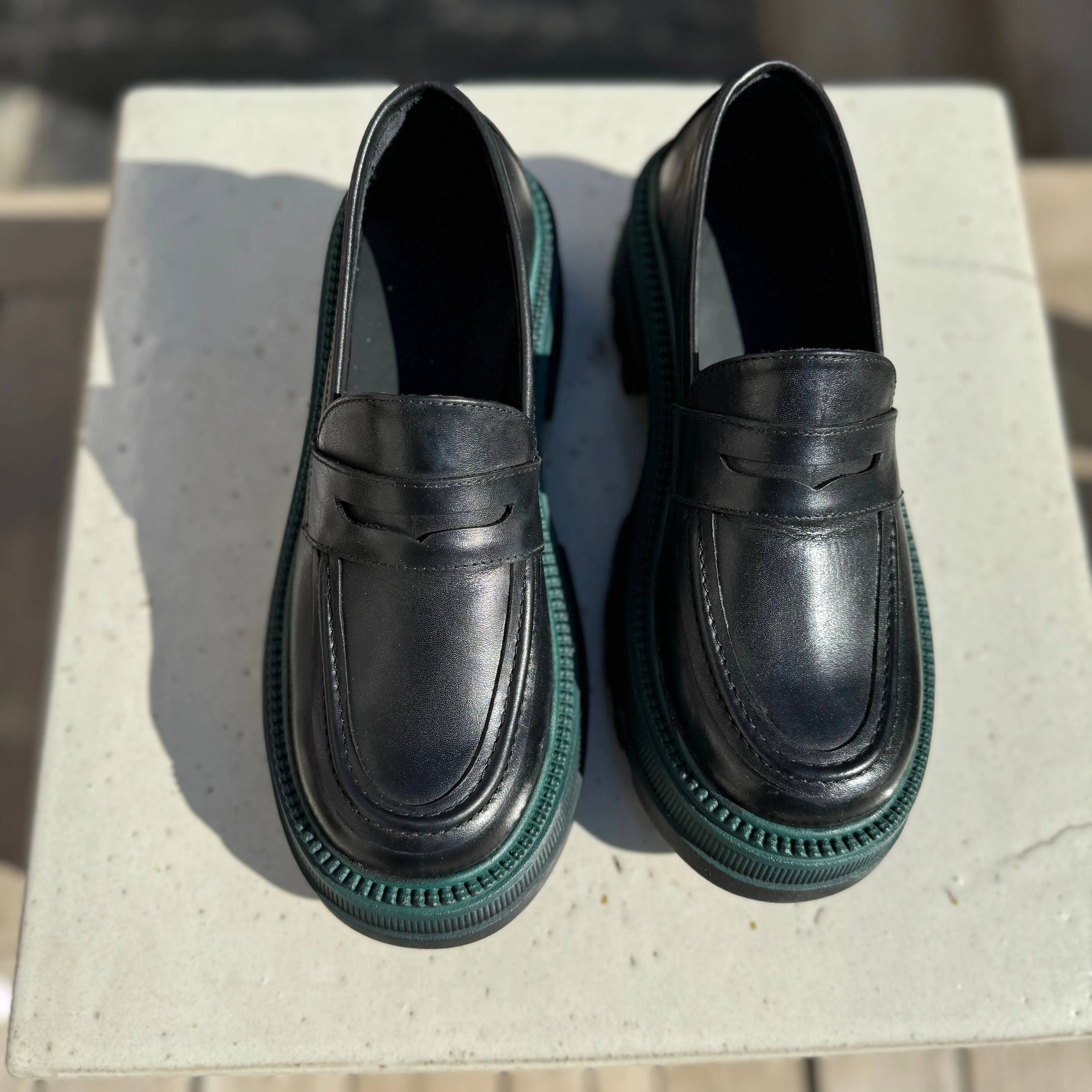 Marcy Platform Loafers in Black leather