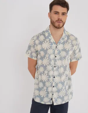 Men's Blue Abstract Floral Print Short Sleeve Shirt