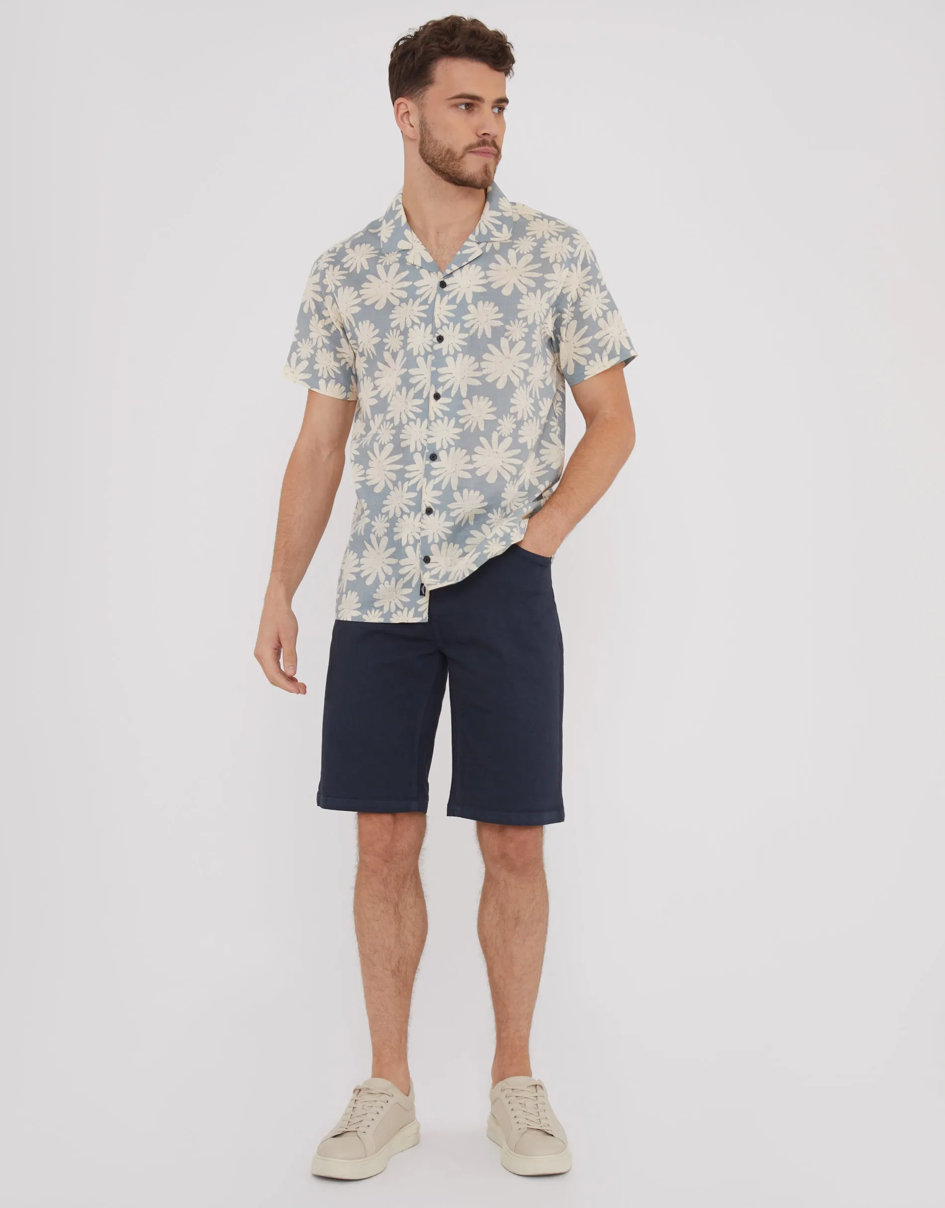 Men's Blue Abstract Floral Print Short Sleeve Shirt