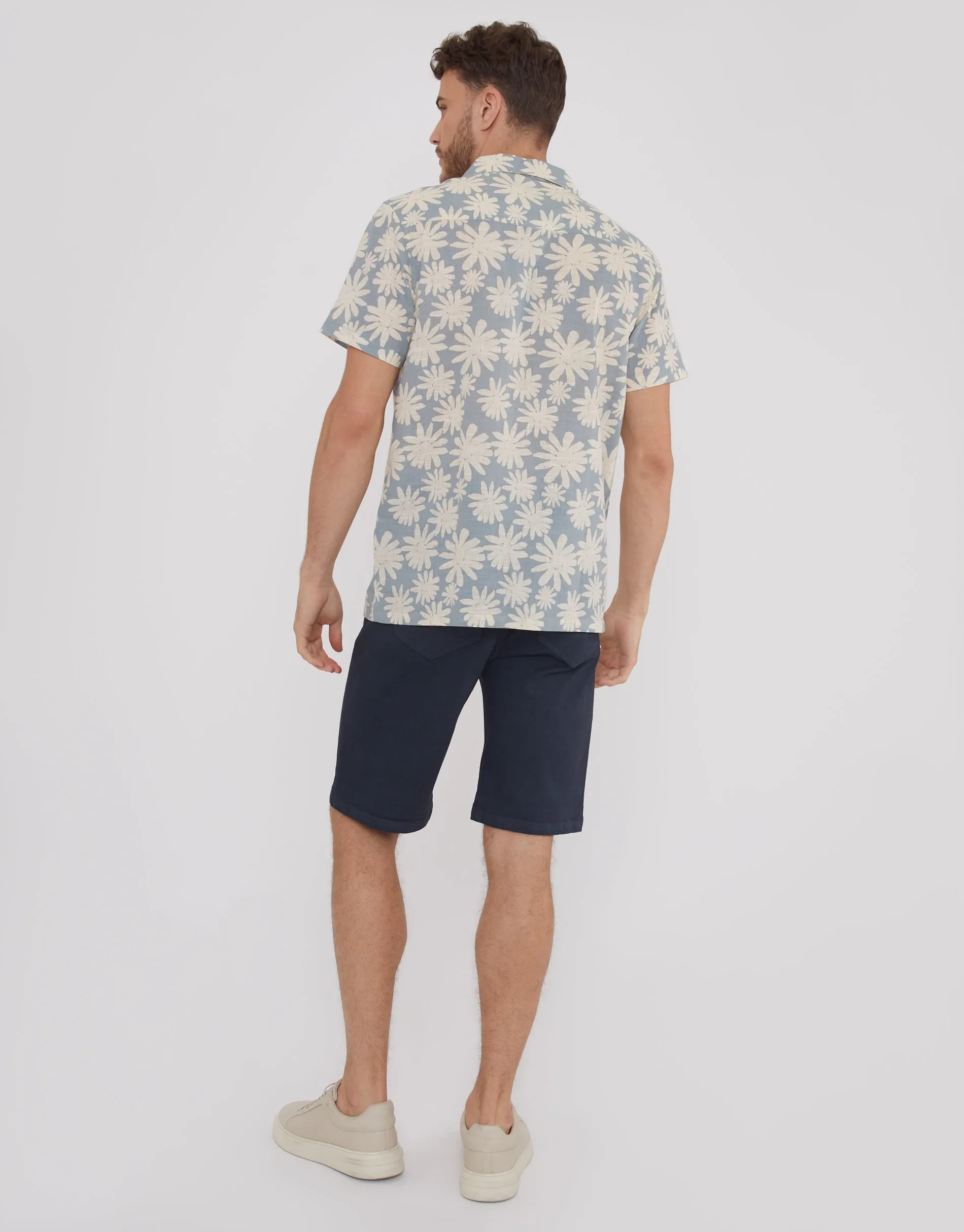 Men's Blue Abstract Floral Print Short Sleeve Shirt