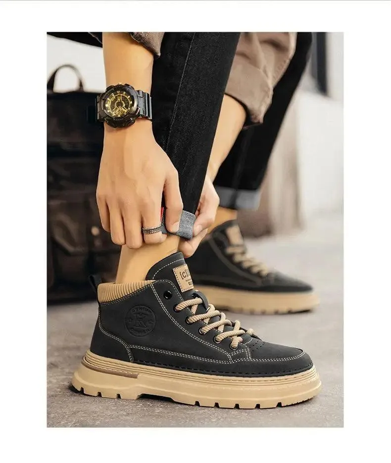 Men's Retro Leather Casual Shoes –Comfortable Ankle Boots for Work & Daily Wear