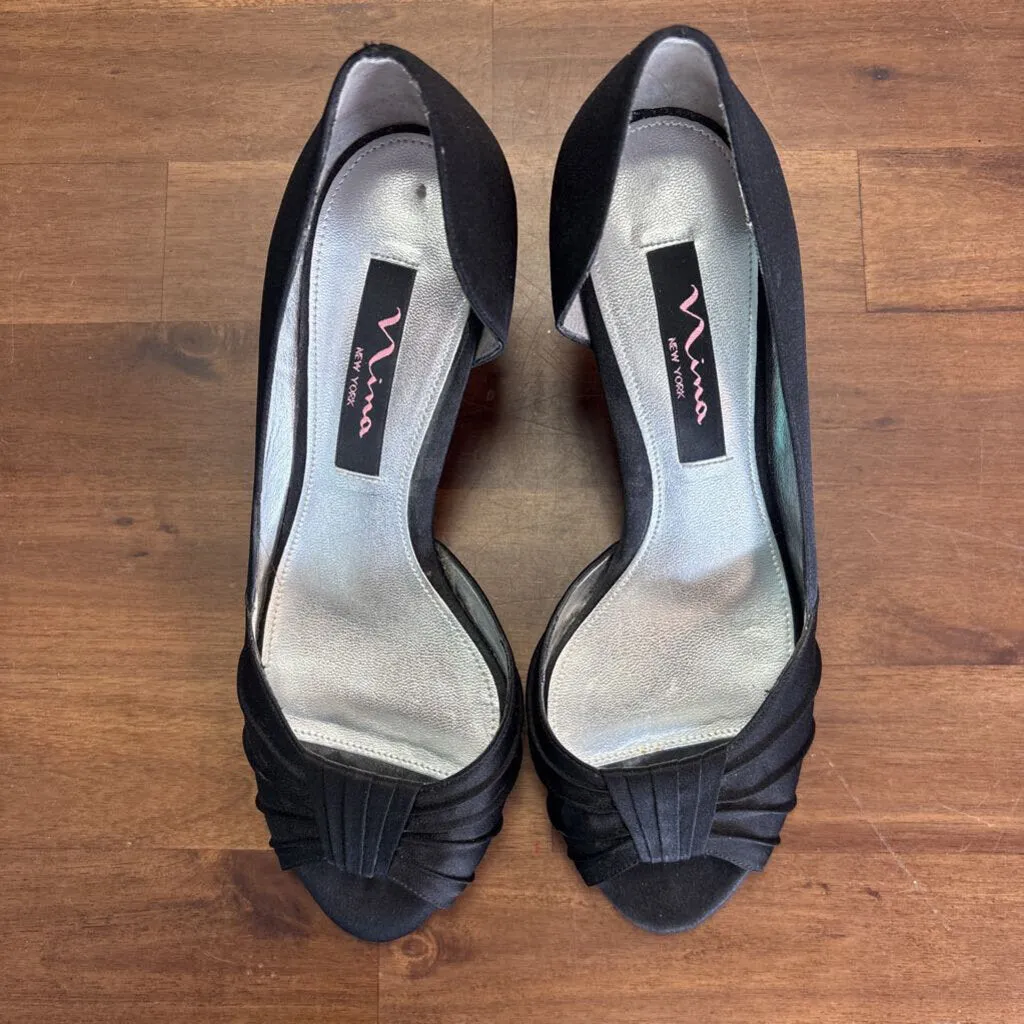 Nina Black Peep Toe Heels 6.5