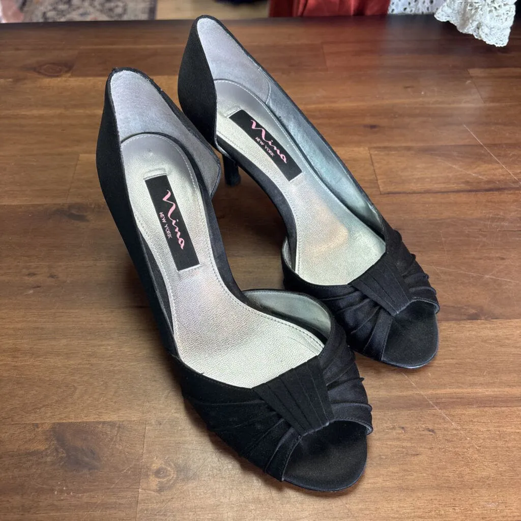 Nina Black Peep Toe Heels 6.5