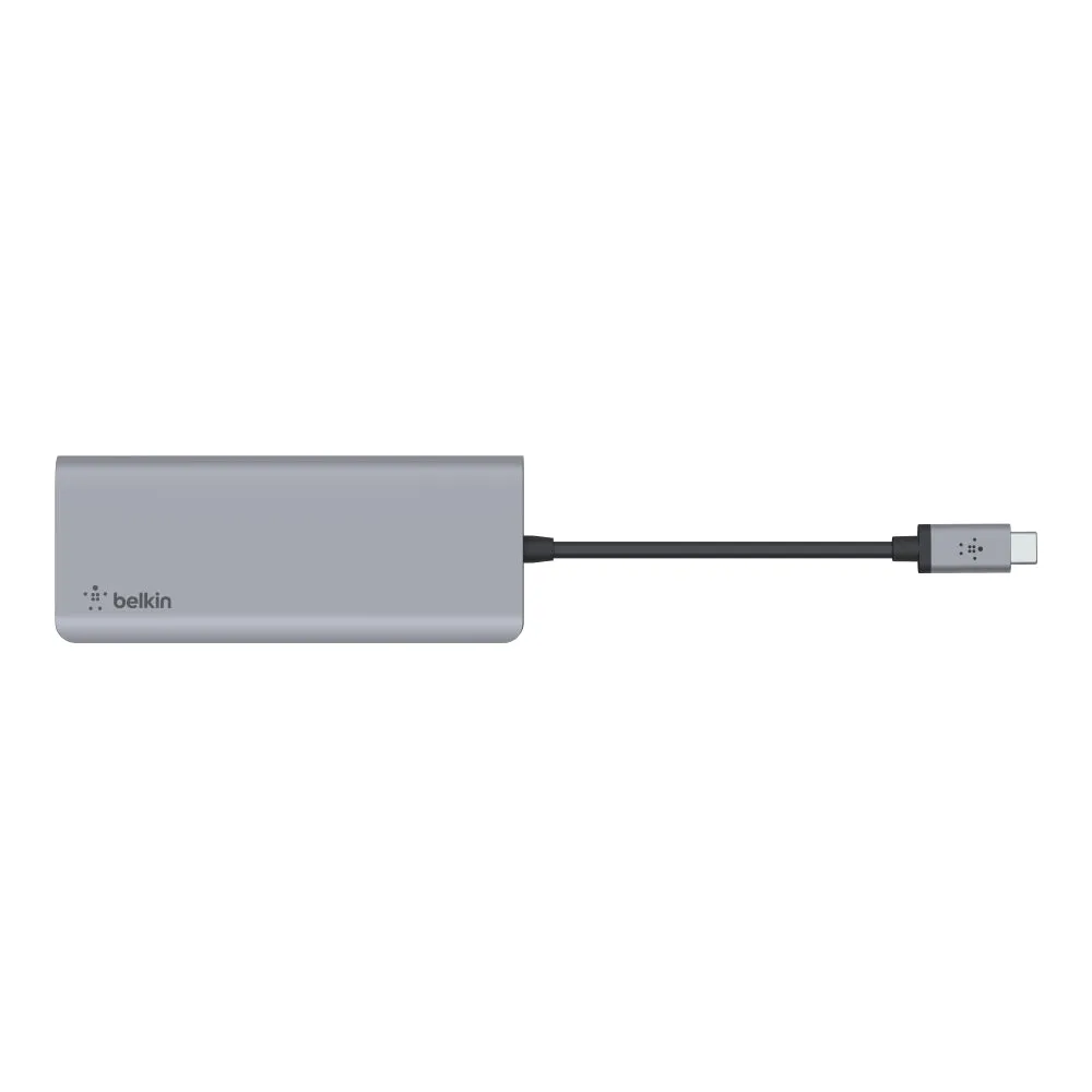 [OPEN BOX] BELKIN USB-C 7-in-1 Multiport Hub Adapter 100W Power Delivery SD 3.0, Micro SD, 3.5 - Gray Audio, USB-C, 2x USB-A, 4K HDMI - Gray