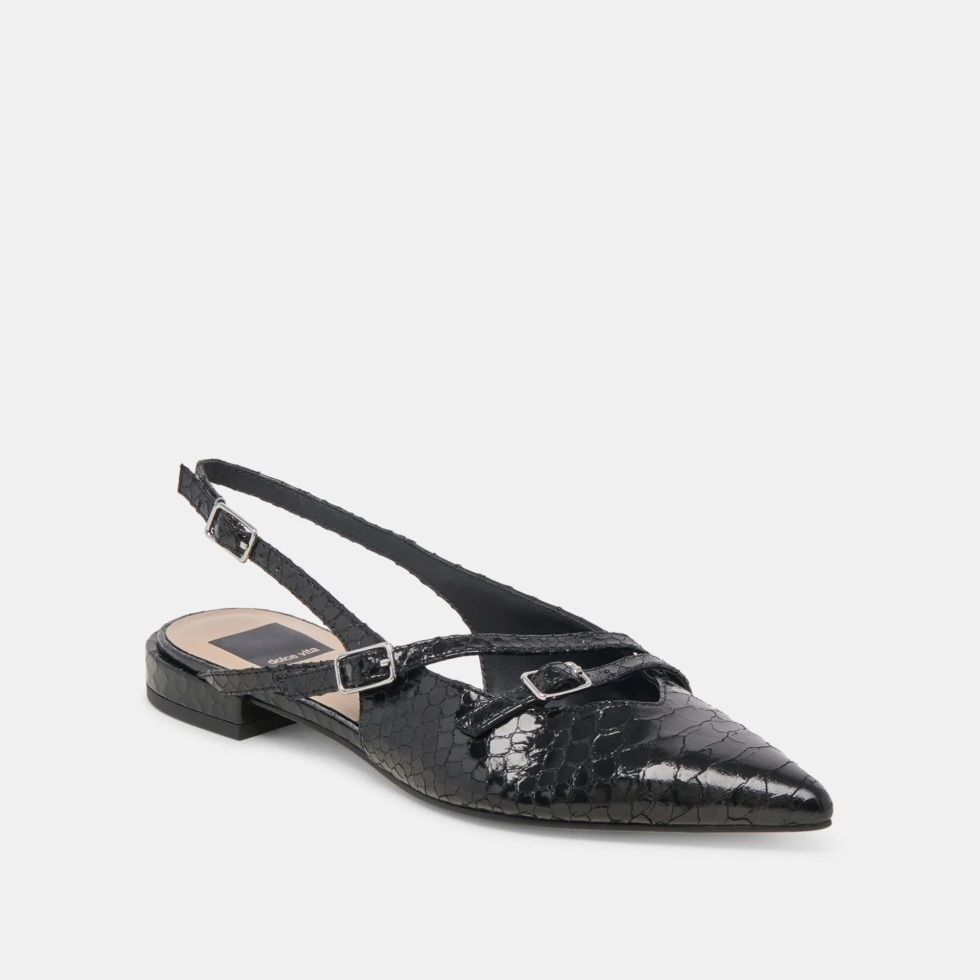 PAMLA FLATS MIDNIGHT SNAKE EMBOSSED