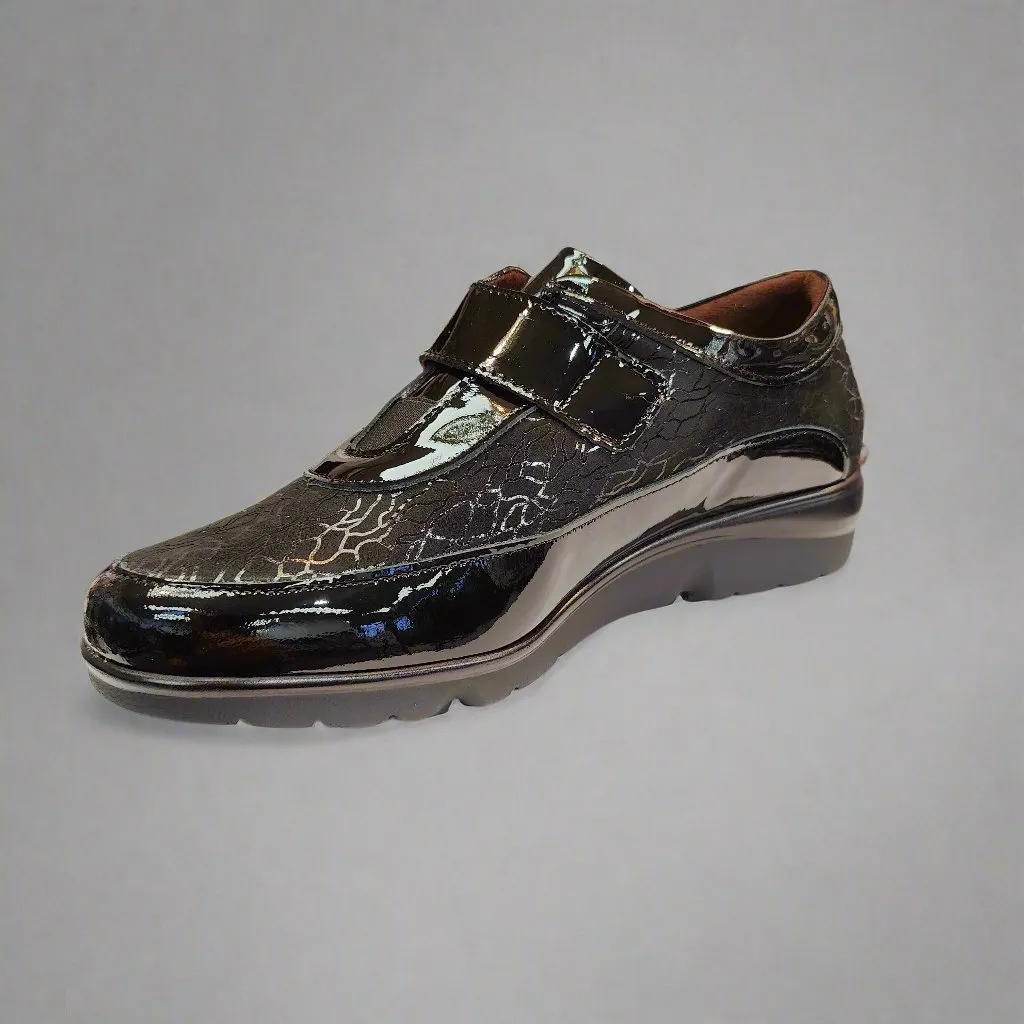 Pitillos Ladies Black Shoes Black Patent Hook & Loop Strap 10001 Negro sale