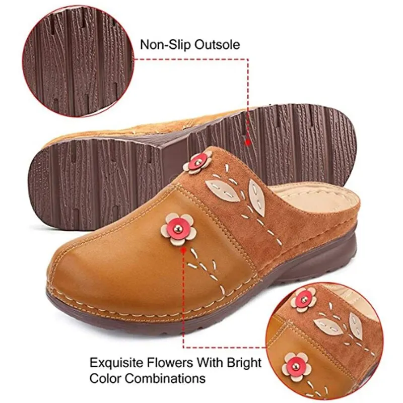 Purpdrank - Women Flat Floral Sandals PU Leather Material Comfortable Slippers for Valentine's Day Christmas Gift