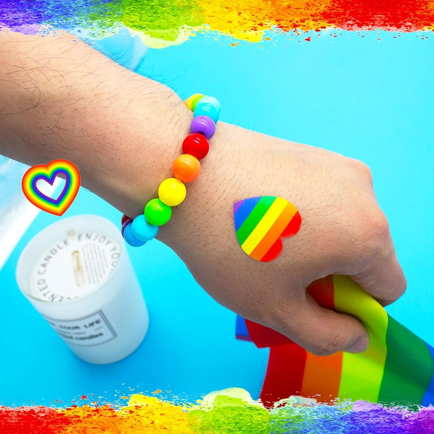 Rainbow Pride Bracelet Acrylic Stretch Bead/Rubber Bracelets for Men Women LGBT Bracelet for Gay Lesbian Couples Pride Month Friendship Jewelry Gift LGBTQ Parade Accessories