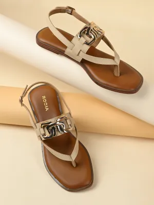 Rocia By Regal Beige Women Buckled Backstrap Sandals